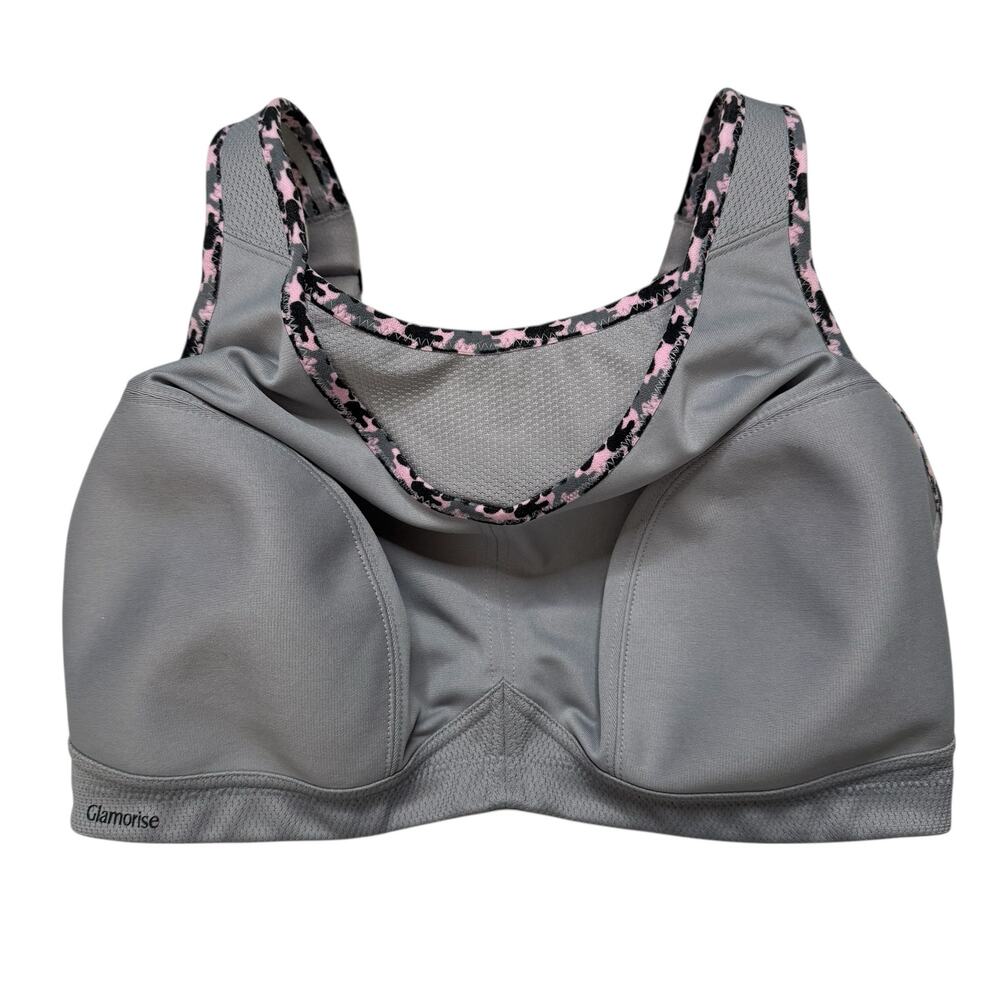 GLAMORISE SPORT No-Bounce Camisole Sports Bra Soft Gray Camp Size 38DD Workout